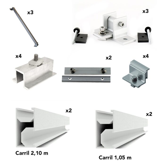 1x03 Estructura inclinada en vertical regulable 30º-60º en vertical en aluminio anodizado | Serie GR - TECHNO SUN