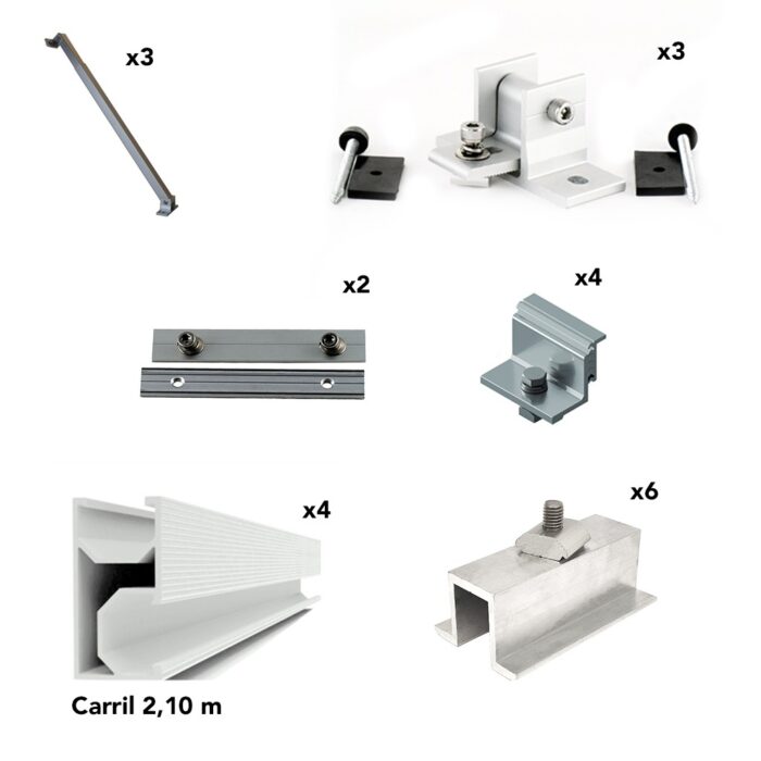 1x04 Estructura inclinada en vertical regulable 30º-60º en vertical en aluminio anodizado | Serie GR - TECHNO SUN